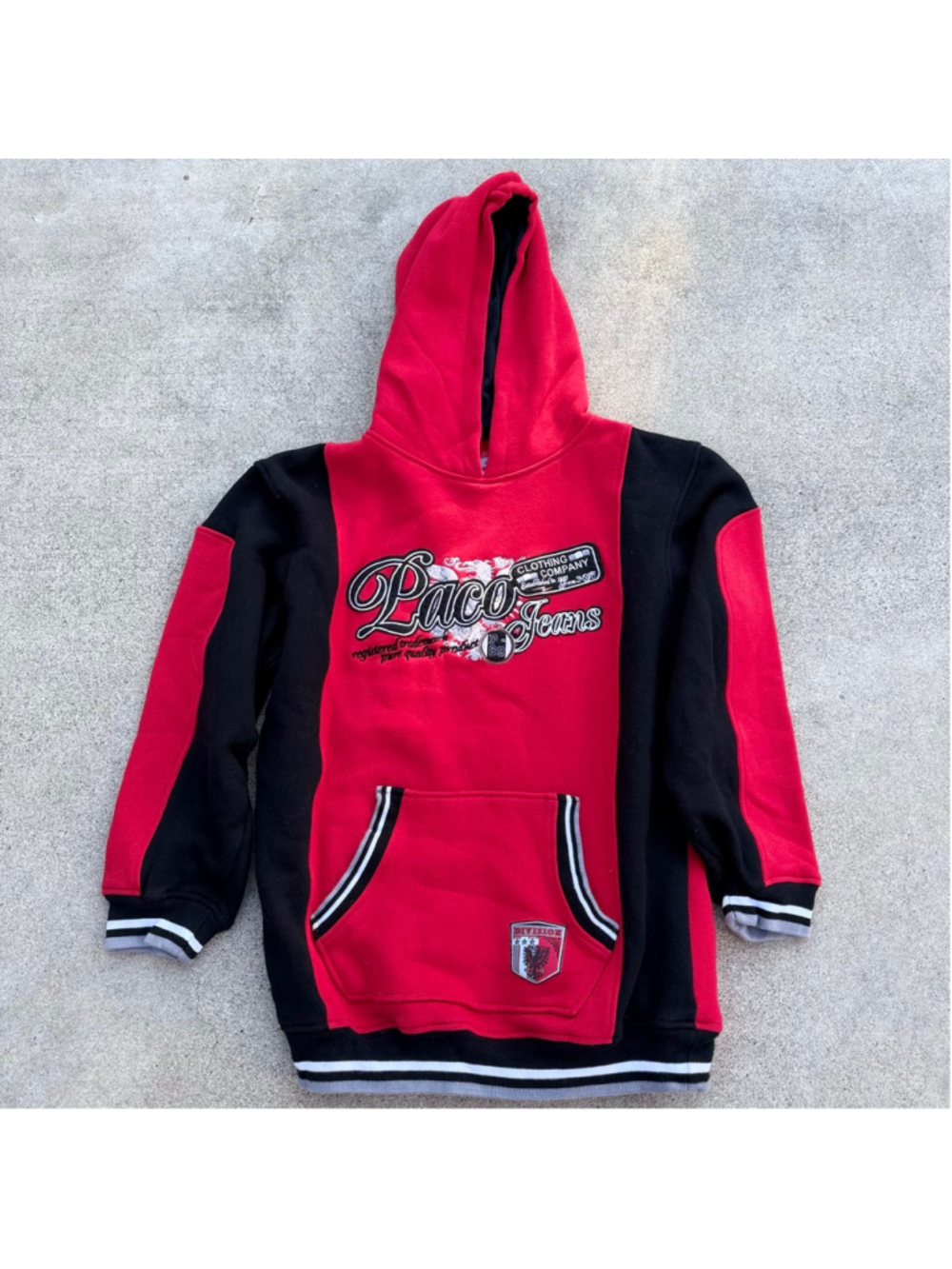 Vintage Paco Jeans Division Red and Black Colorblock Pullover Hoodies Boys XL